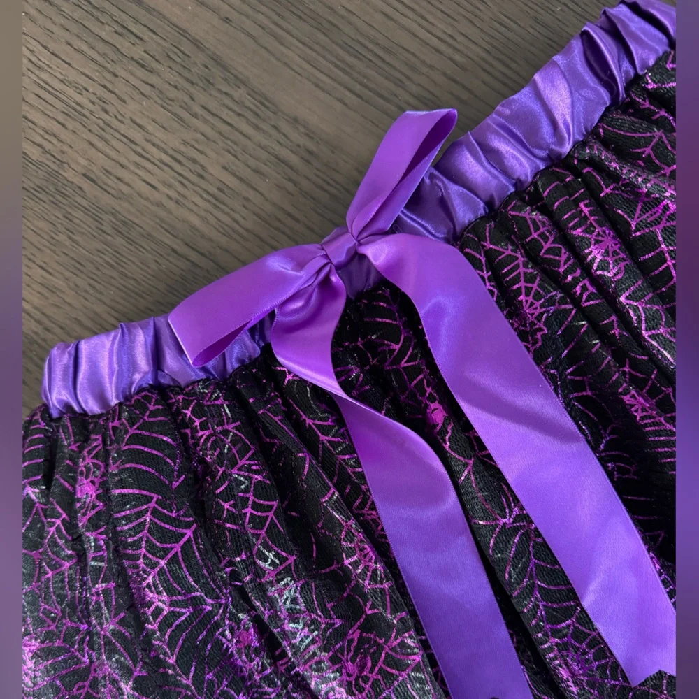 NEVER WORN Kids Purple and Black Spiderweb Halloween Skirt